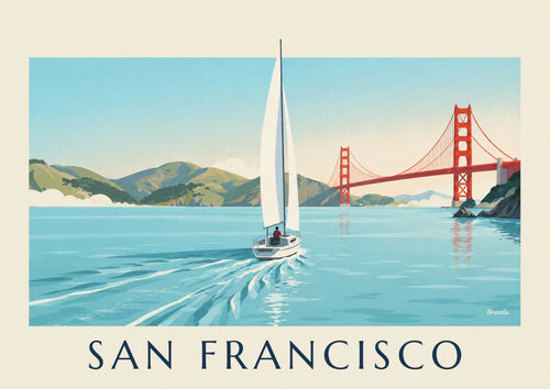 Poster of a white sailboat in San Francisco Bay: the full poster