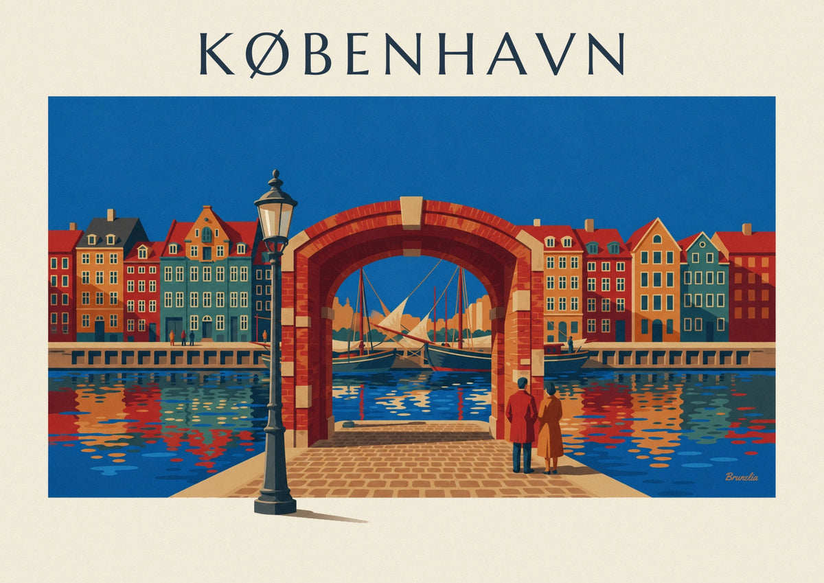 Copenhagen Nyhavn colorful houses and old sailboats poster