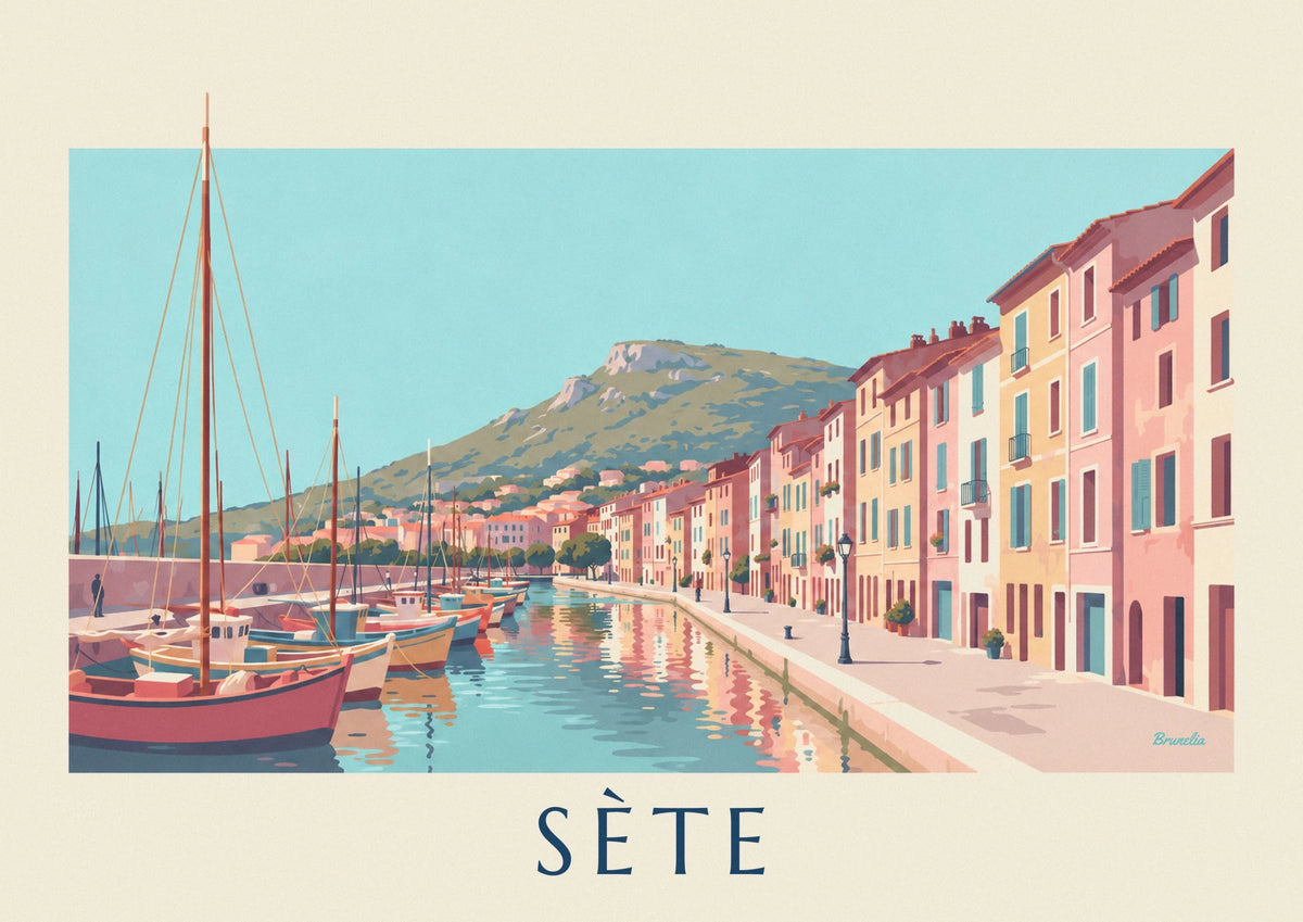 Sète royal canal and colorful fishing boats poster