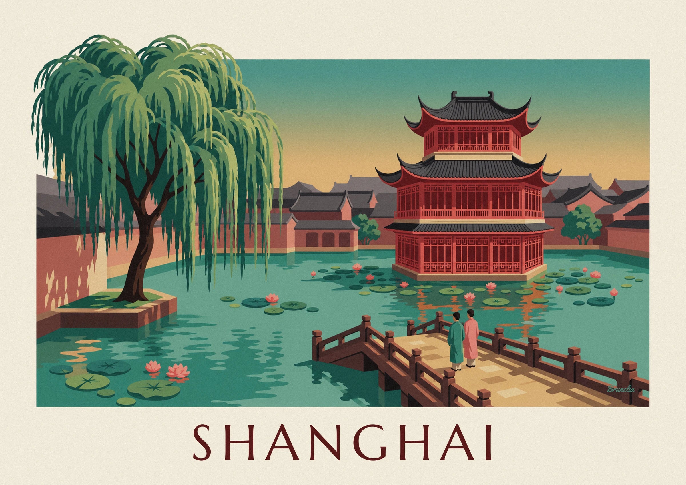 Yuyuan Garden tea house in Shanghai poster: close-up detail