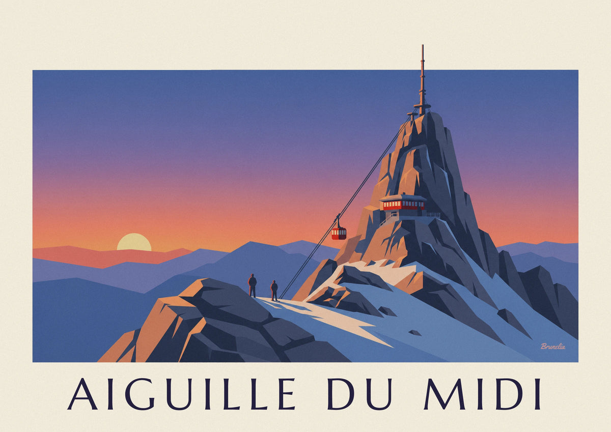 Aiguille du Midi cable car at sunset poster