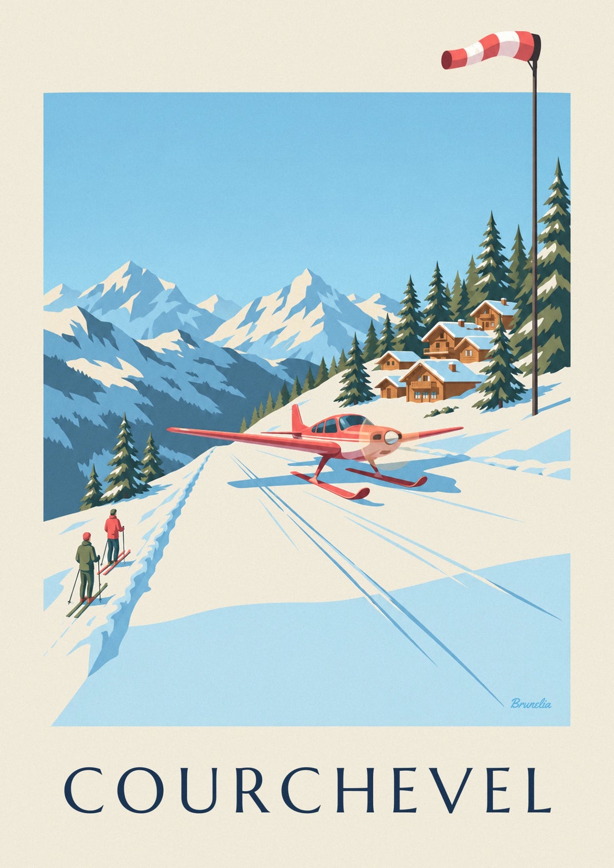 Courchevel altiport and little red plane on the snow poster