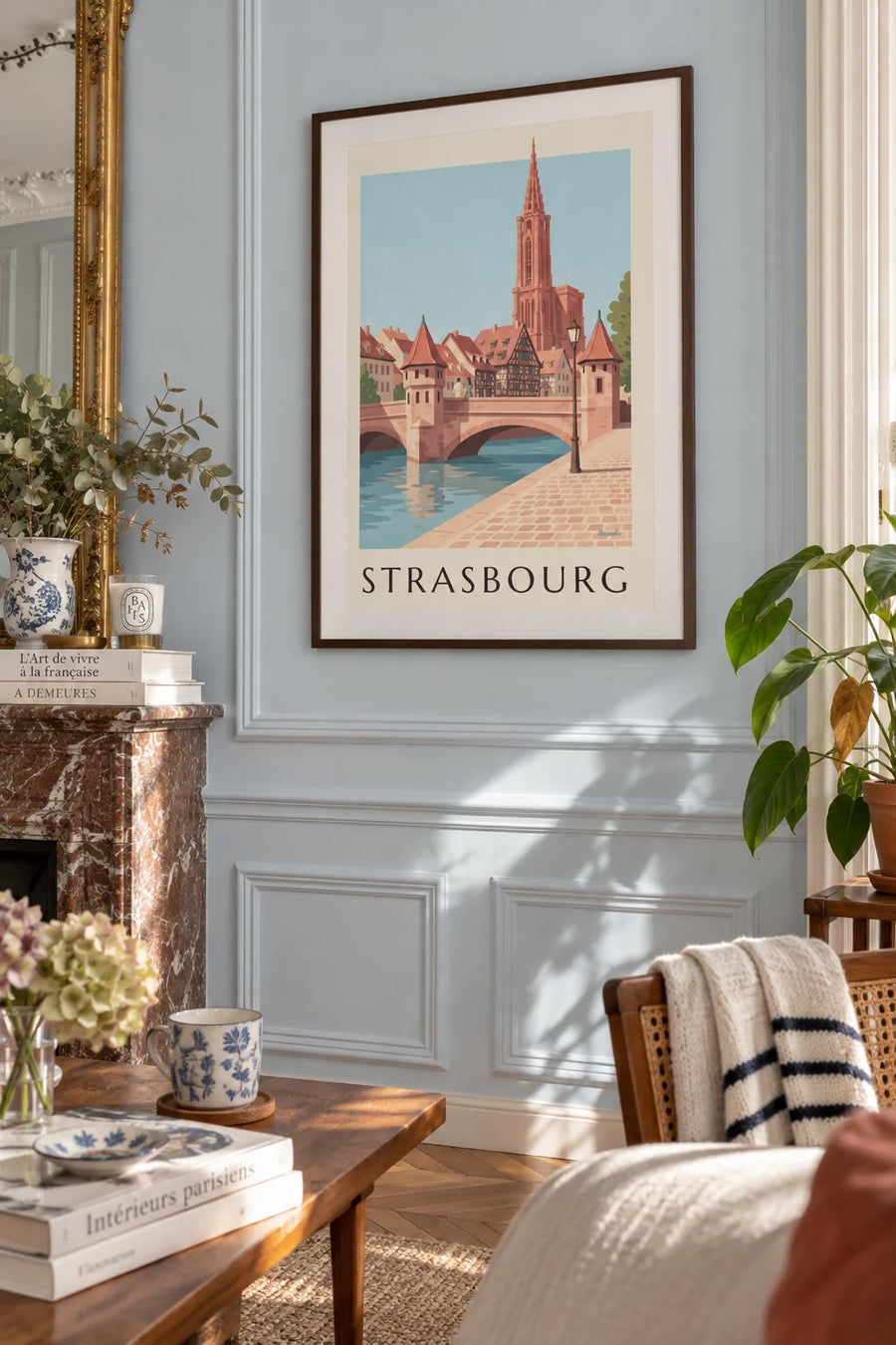 Poster of Strasbourg Cathedral and the medieval bridge: framed on the wall