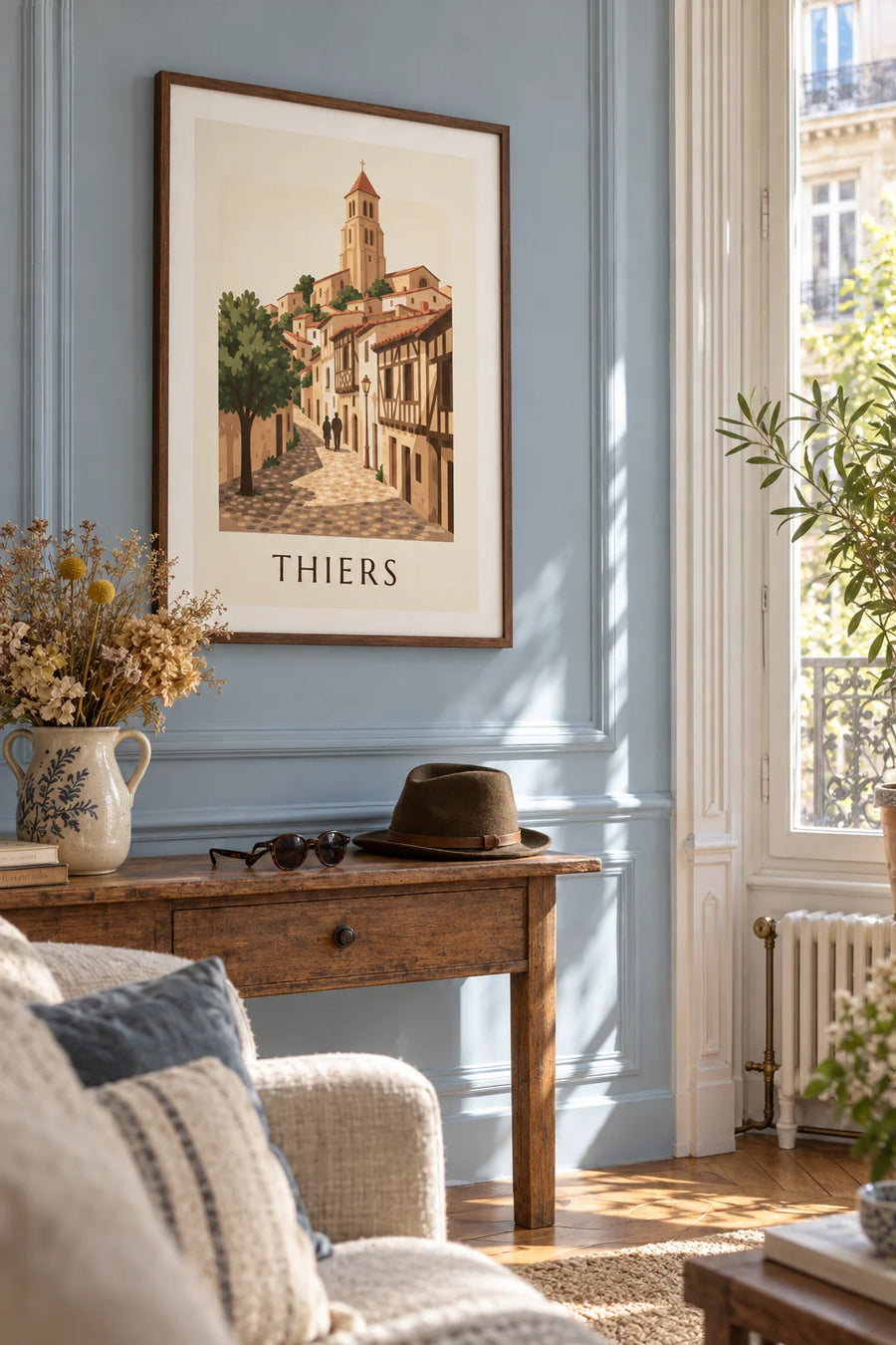 Poster of the half-timbered houses of old Thiers in Auvergne: framed on the wall