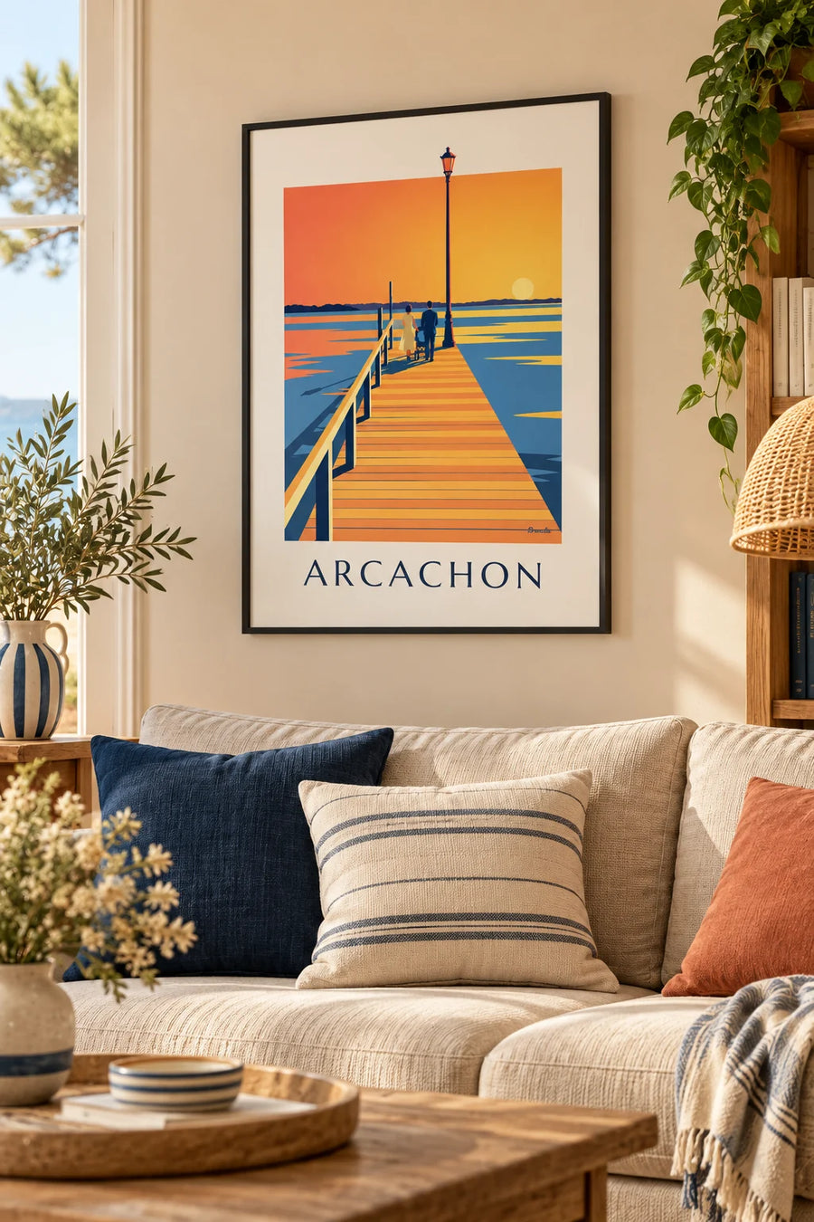 Affiche jetée Thiers d'Arcachon au coucher du soleil : encadrée au mur