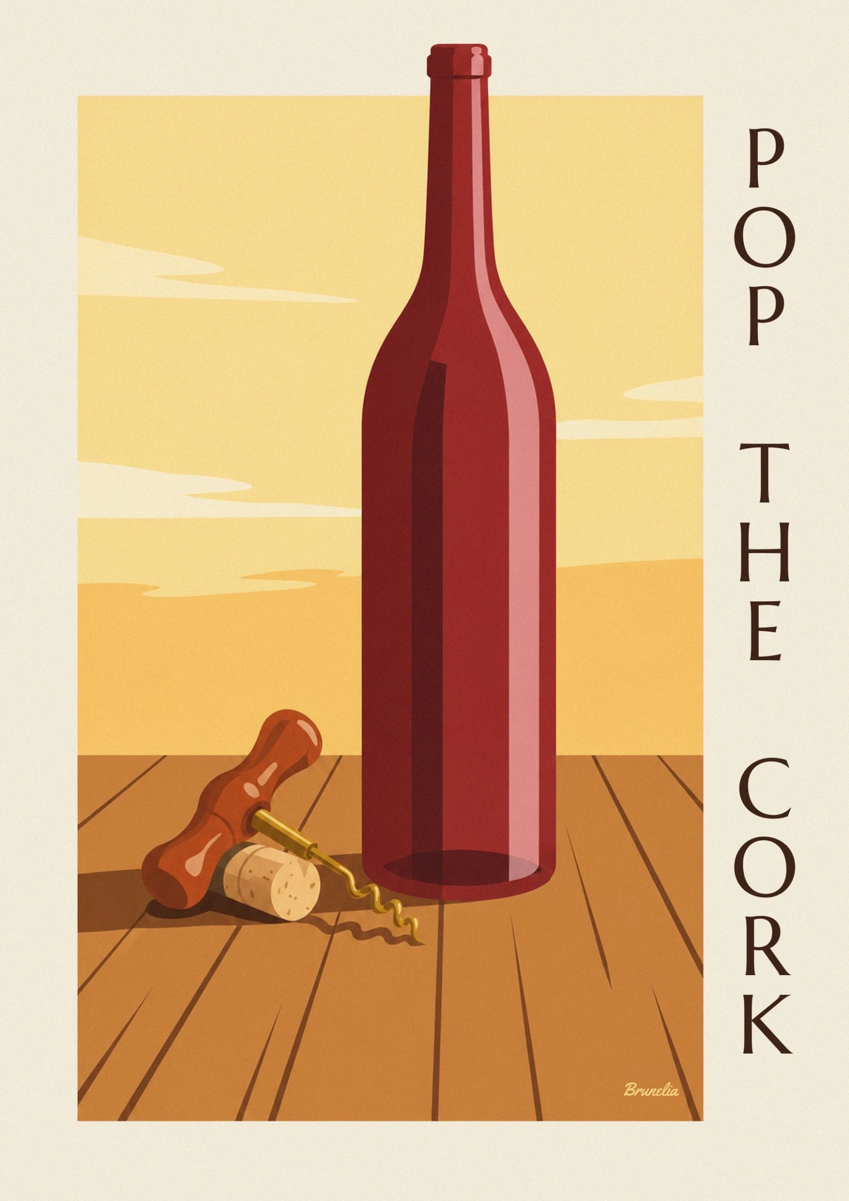 Affiche tire-bouchon ancien et bouteille de vin : détail en gros plan