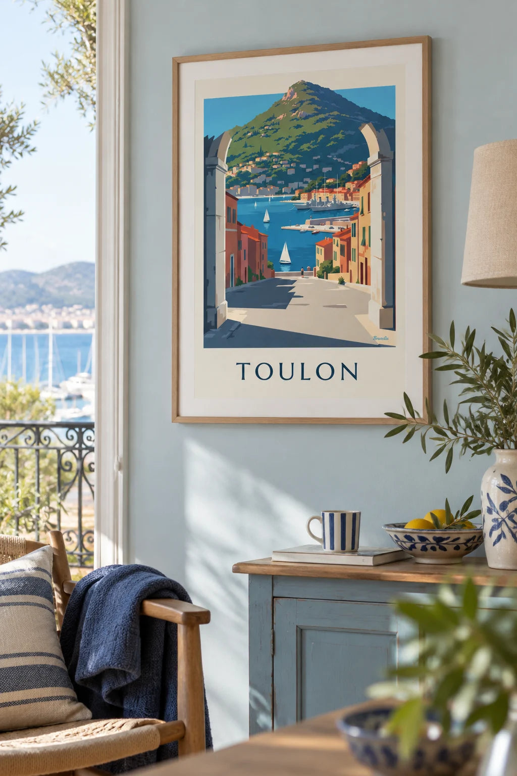 Toulon harbor through a stone arch poster on the wall