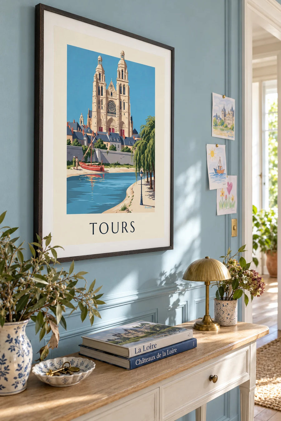 Poster kathedraal van Tours en de oevers van de Loire: ingelijst aan de muur