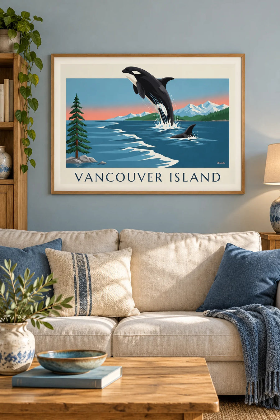Poster orka en bergen van Vancouver Island in Canada: ingelijst aan de muur