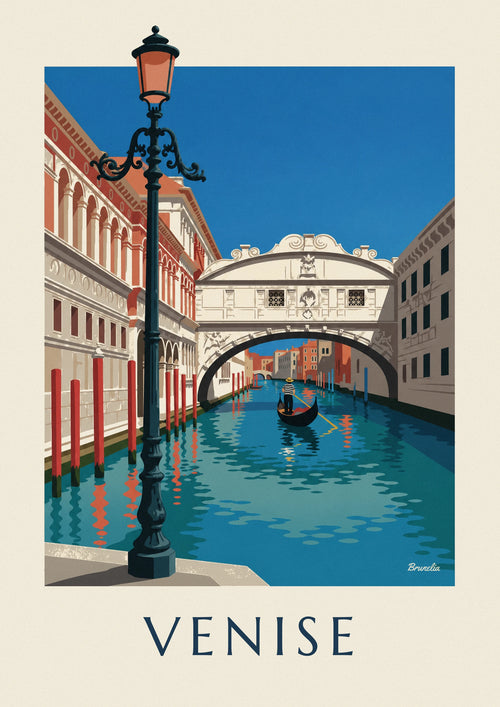 Poster gondel onder de Brug der Zuchten in Venetië: de volledige poster