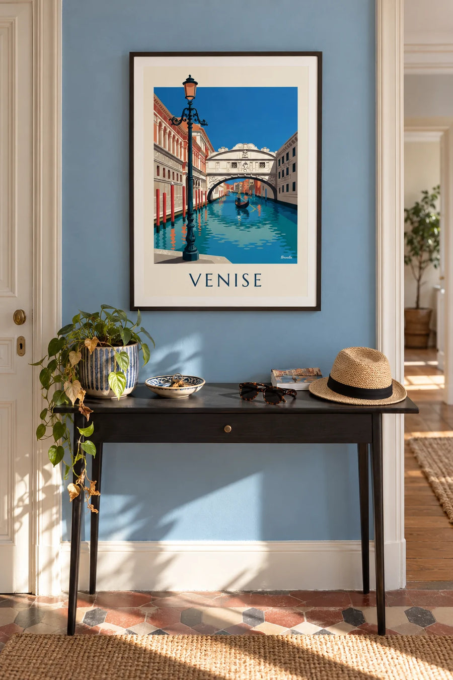 Poster gondel onder de Brug der Zuchten in Venetië: ingelijst aan de muur