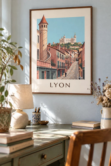 Poster renaissancegevels van Vieux Lyon en Fourvière: ingelijst aan de muur