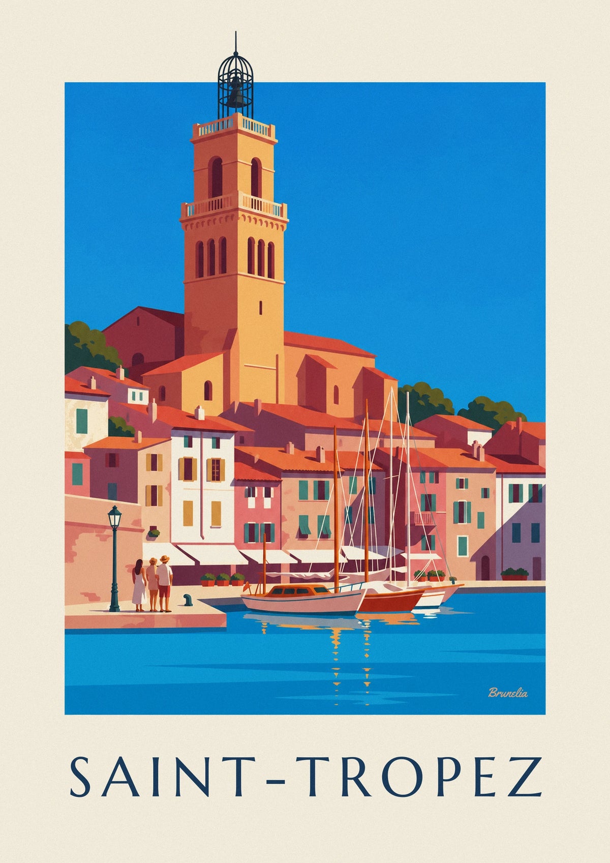 Affiche voiliers amarrés au vieux port de Saint-Tropez
