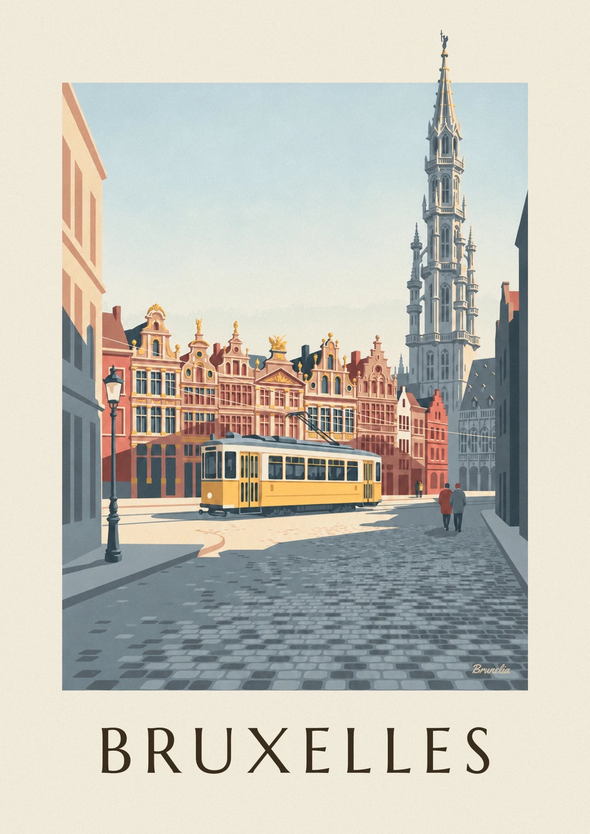 Yellow tram near the Grand-Place in Brussels poster