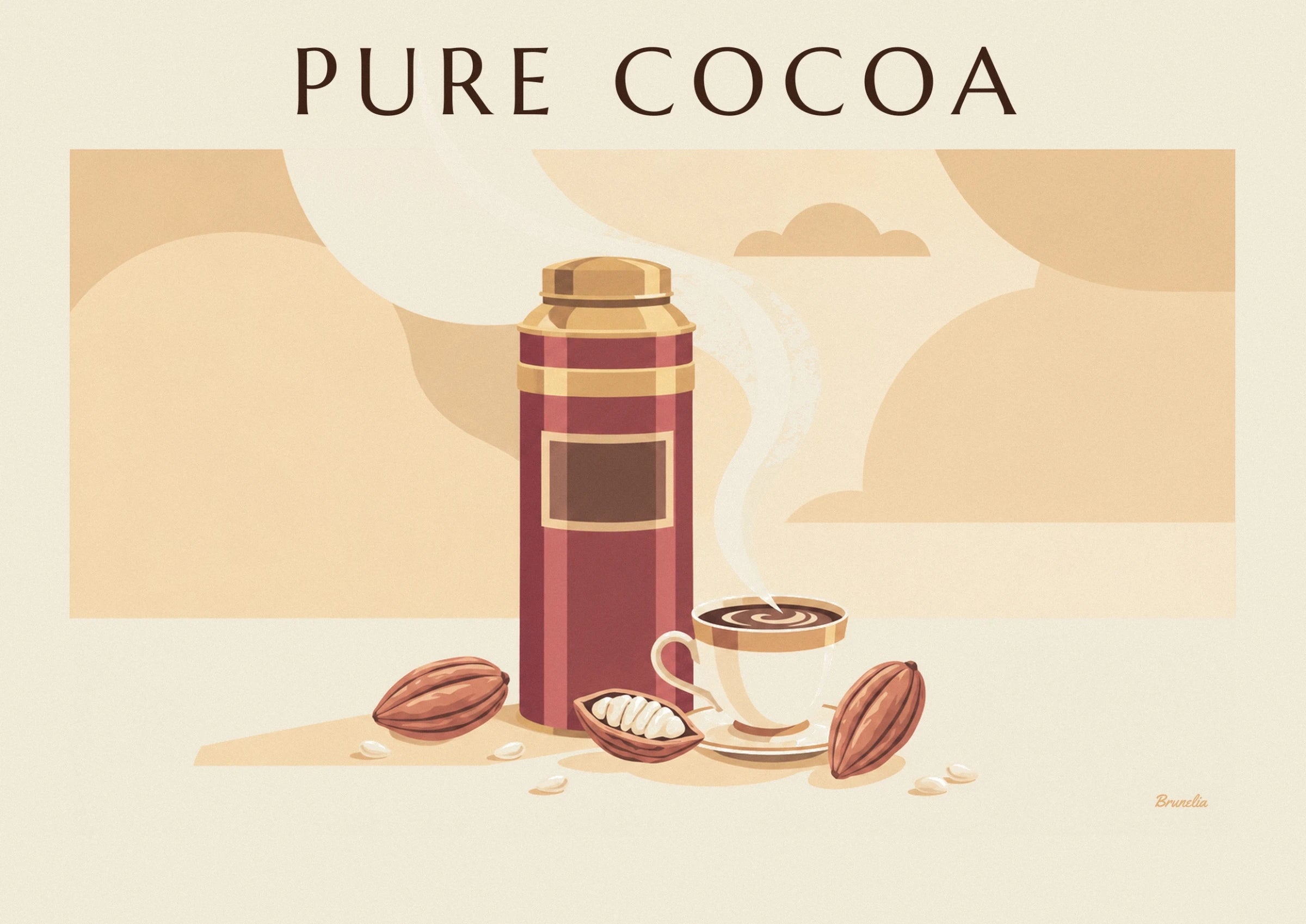 Cocoa tin and hot chocolate cup poster: close-up detail