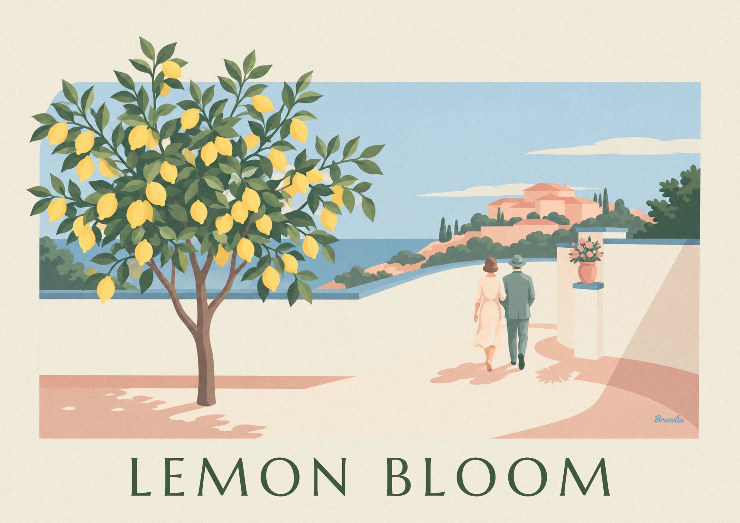 Le citronnier chargé de citrons bien jaunes, devant la mer bleue