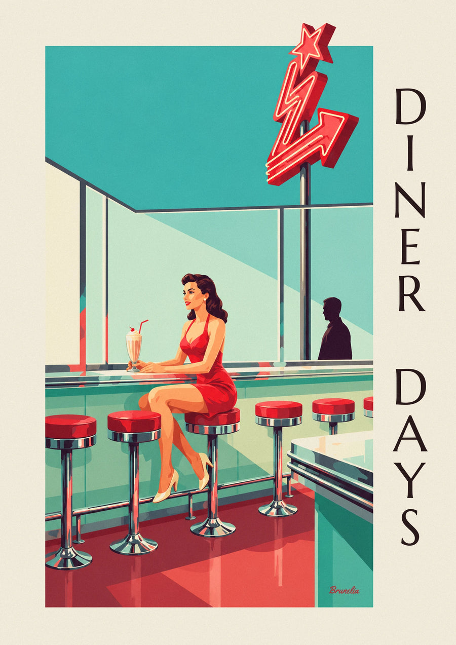 Poster pin-up aan de toonbank van een Amerikaanse diner