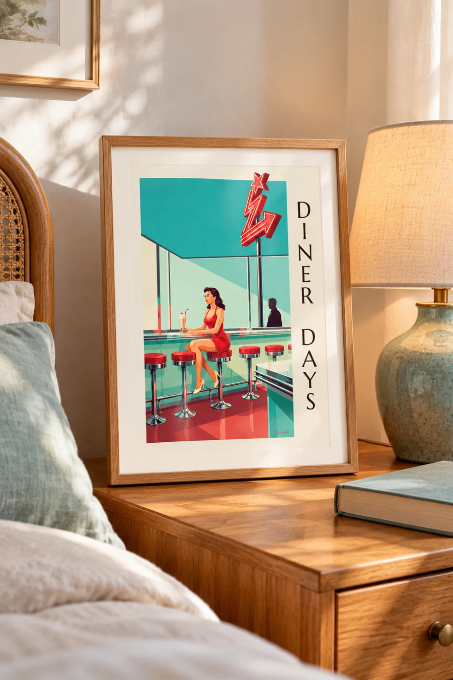 Poster pin-up aan de toonbank van een Amerikaanse diner: klein formaat A4 ingelijst