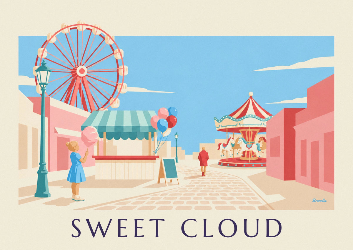 Cotton candy at the fair and carousel poster