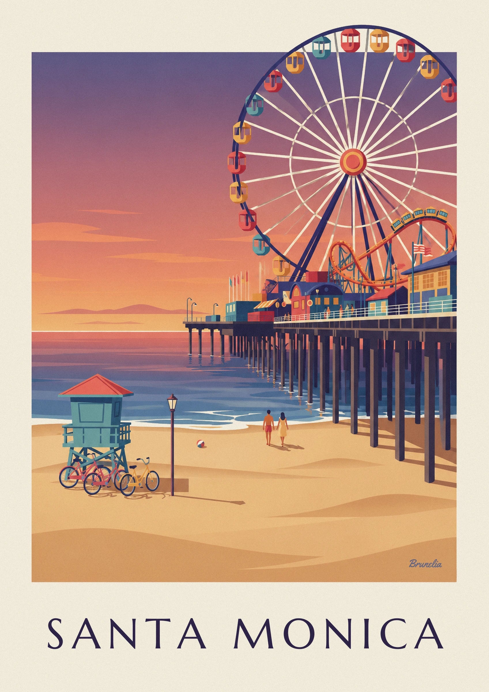 Affiche jetée de Santa Monica au coucher du soleil : détail en gros plan
