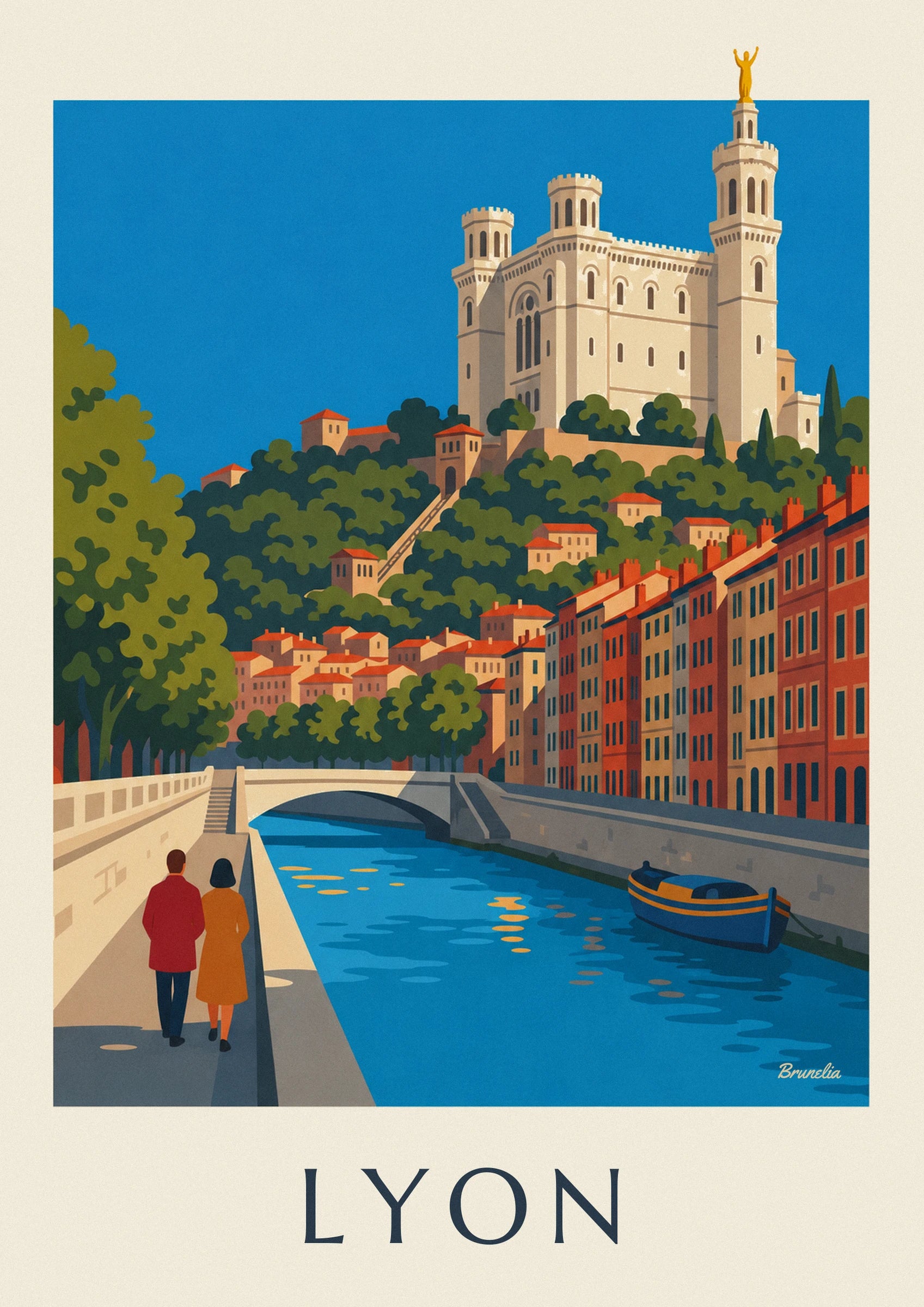 Poster kades van de Saône en funiculaire van Fourvière in Lyon: detail in close-up