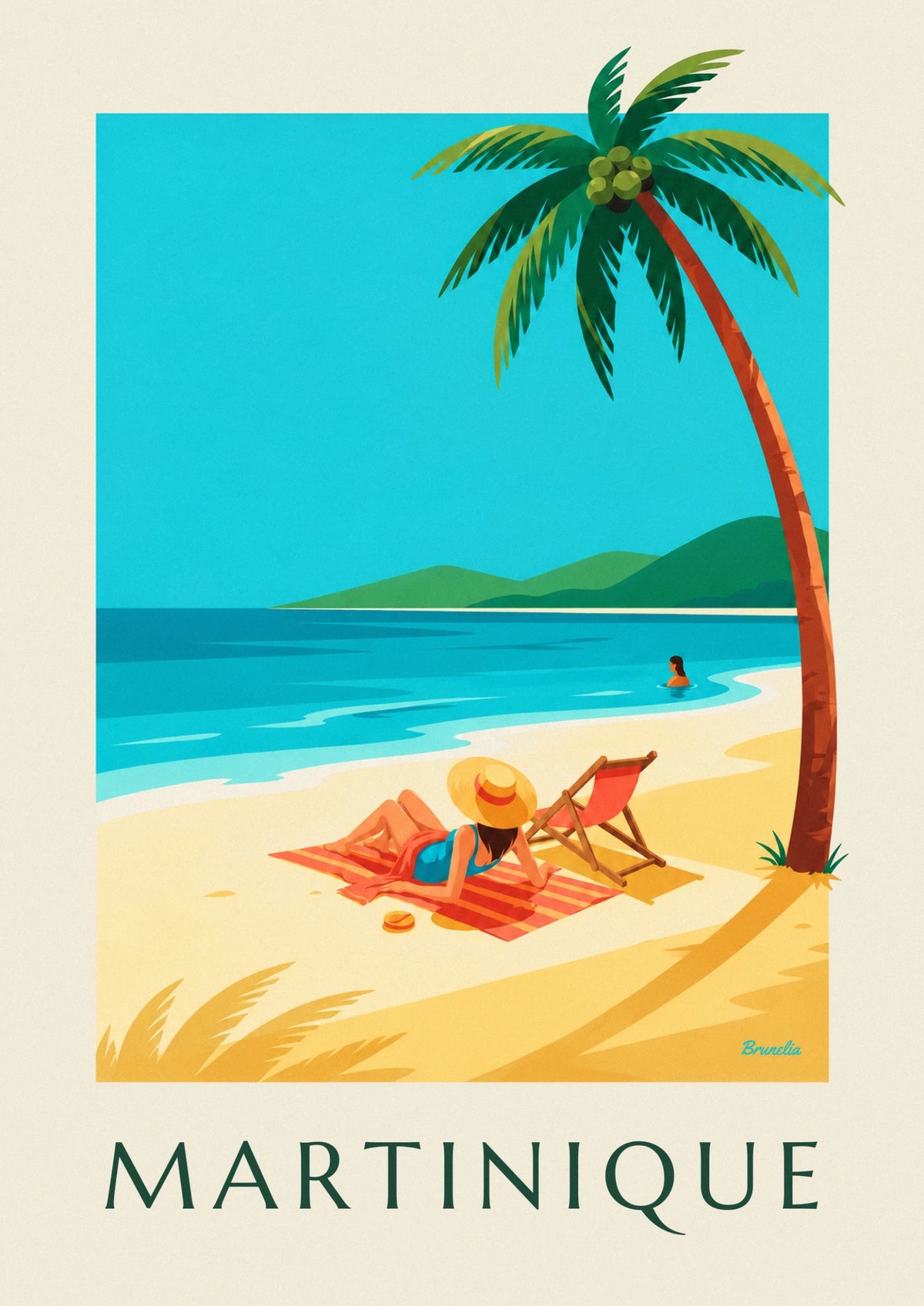 Affiche femme sur une plage de sable blanc en Martinique