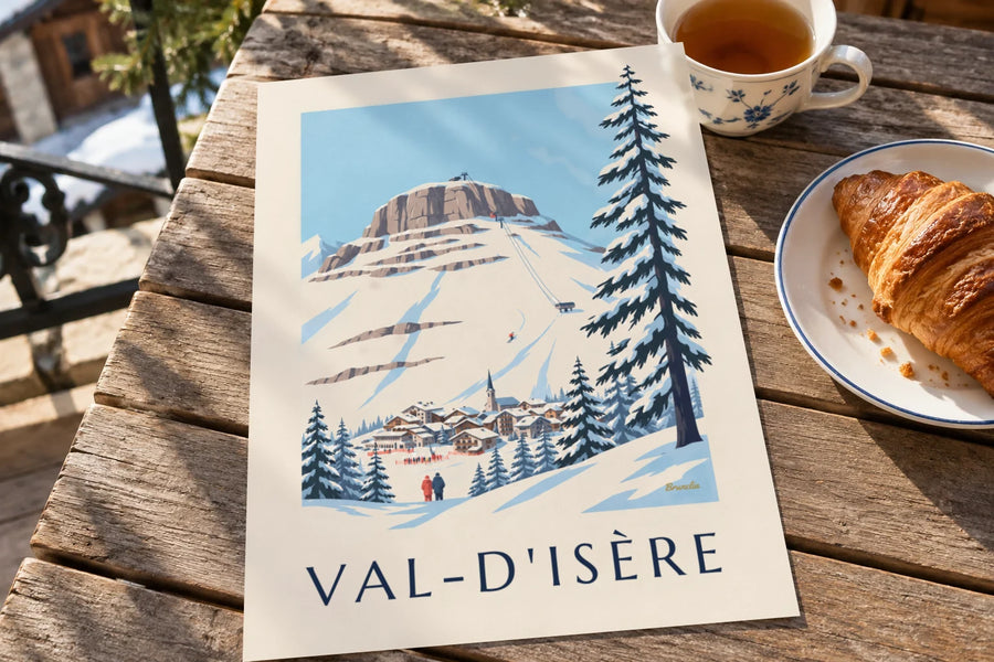 Poster Bellevarde-piste en olympische afdaling in Val-d'Isère: op een tafel