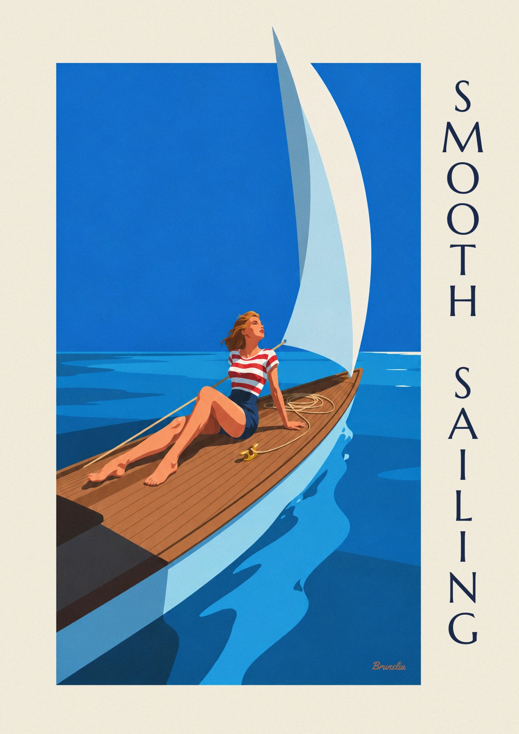 Pin-up on a sailboat deck at sea poster: close-up detail