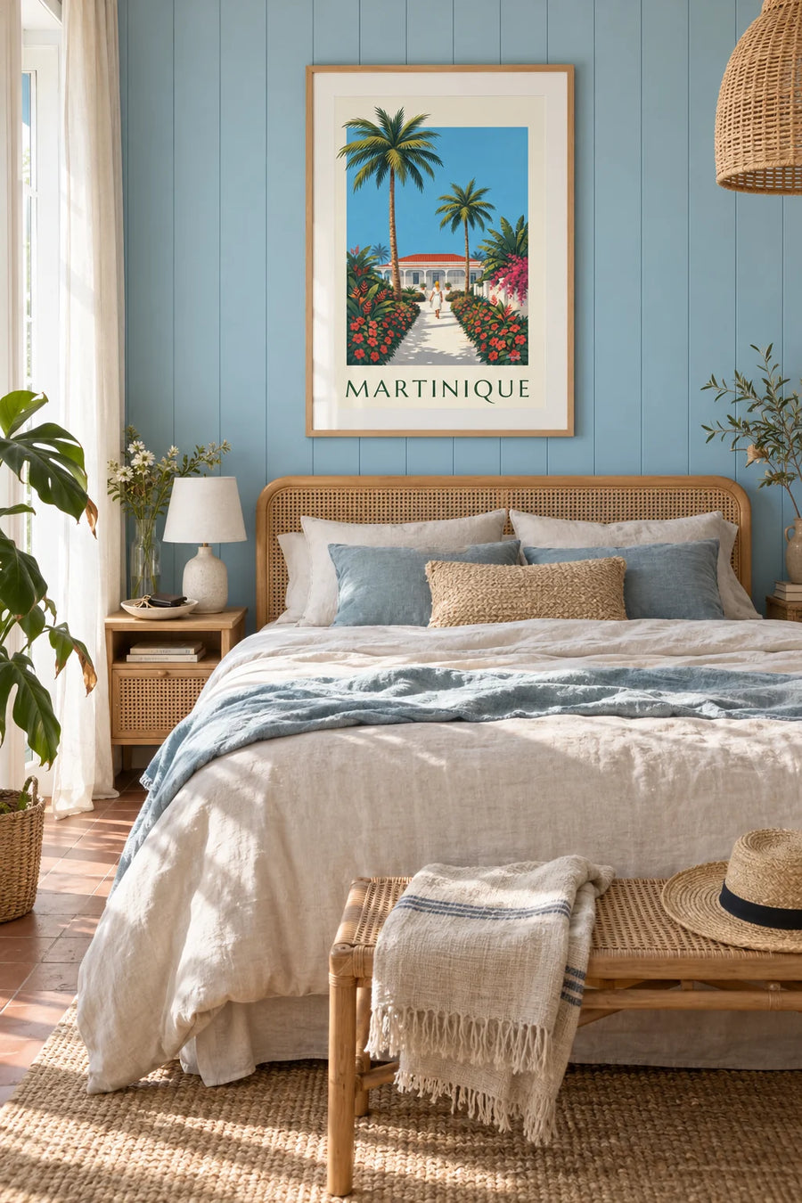 Poster palmenlaan en Creools huis op Martinique: ingelijst aan de muur