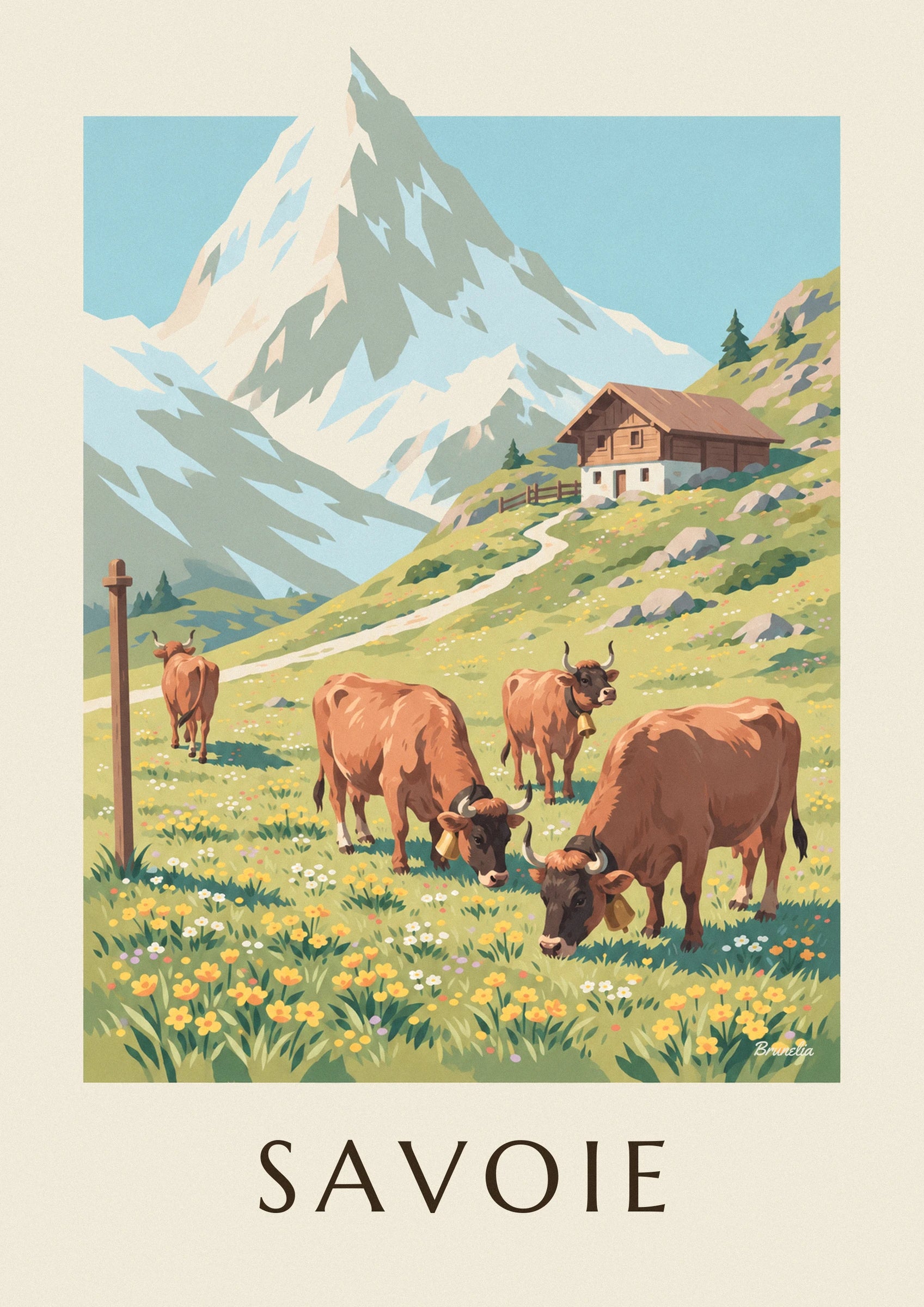 Tarine cows in the Savoy alpine pastures poster: close-up detail