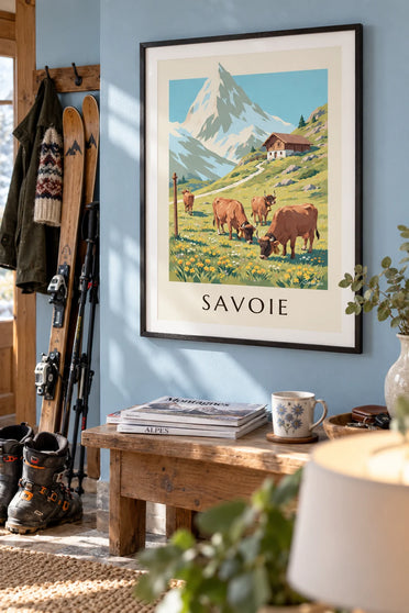 Affiche vaches tarines dans les alpages de Savoie : encadrée au mur
