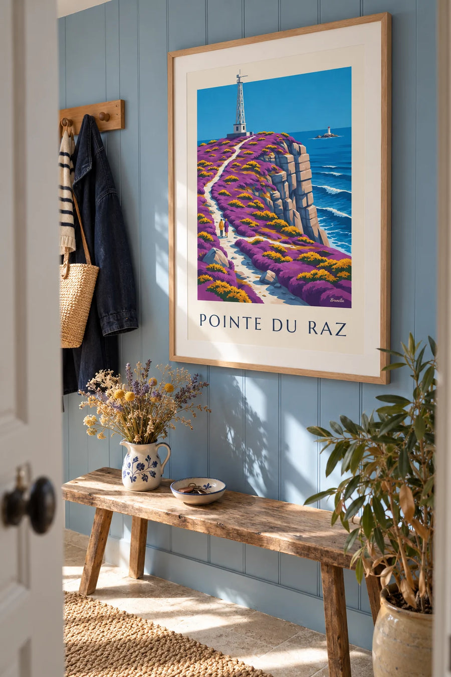 Poster of the coastal path at the Pointe du Raz in Brittany: framed on the wall