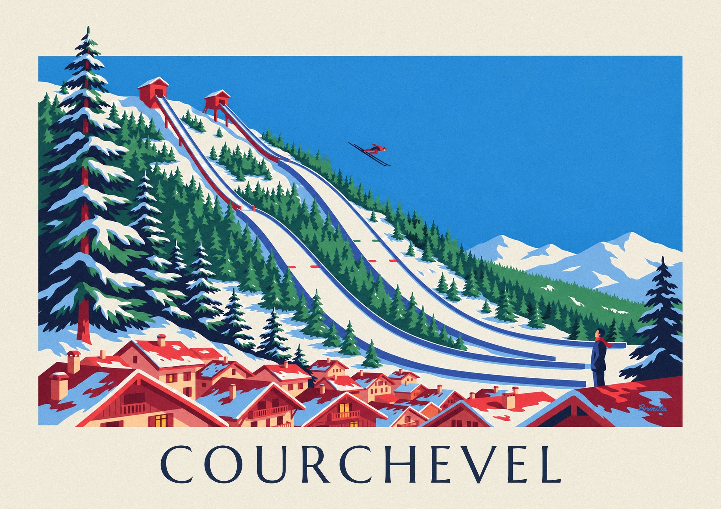 Affiche tremplins de saut à ski de Courchevel au Praz : détail en gros plan