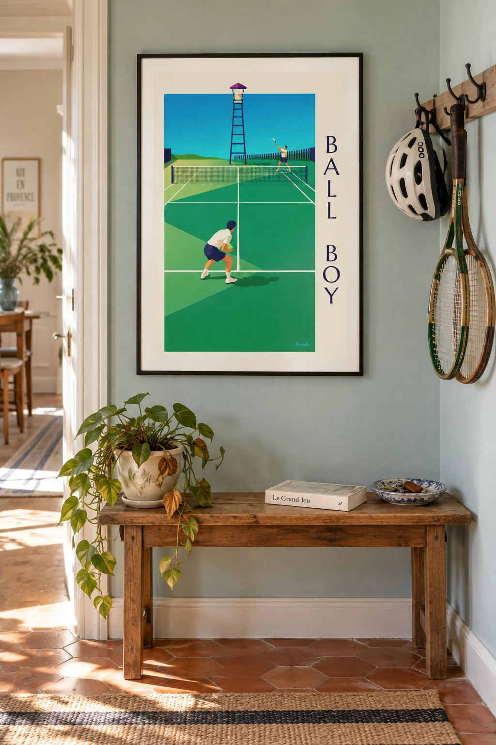 Mise en situation de Affiche ramasseur de balles sur le court de tennis