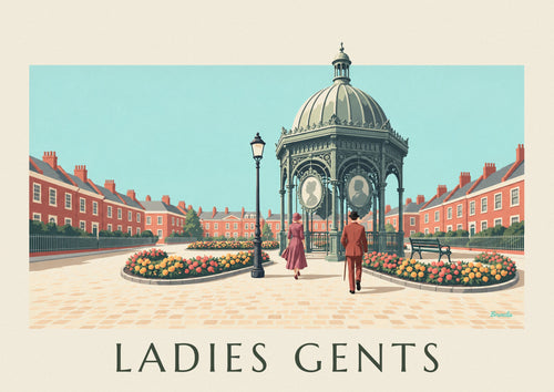 Poster of Victorian public toilets, Ladies and Gents, in London: the full poster