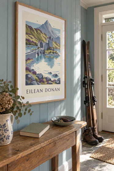Poster of Eilean Donan Castle in the Scottish Highlands: framed on the wall